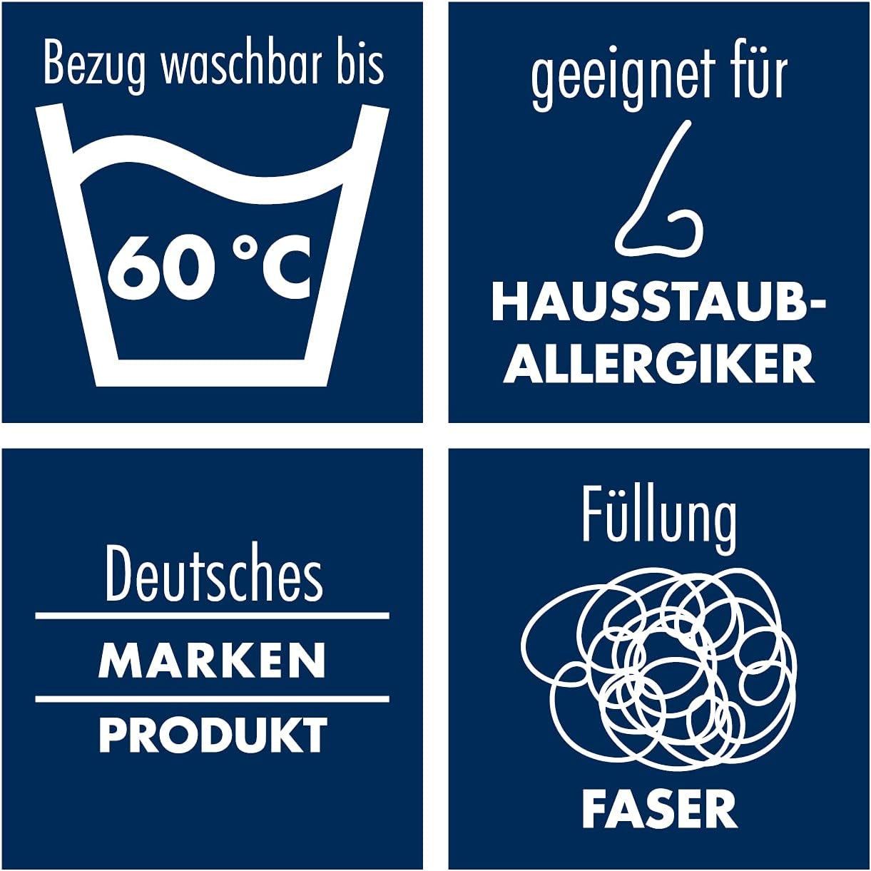 Pernă Irisette Noblesse - Made in Germany - Pernă cu capac detașabil din bumbac pur, 80 X 80 cm, certificată Oeko-Tex Perne standard Naty Shop