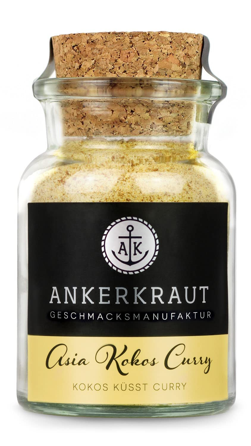 Ankerkraut Asia Kokos Curry, 85g v korkovém skle, Gewürz für Kokos-Milch Gemüse Fleisch, Einfach Lecker Zu Hause Kochen, Premium Qualität in der Panne