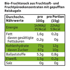 FRECHE FREUNDE Bio ovocná želé, jablka, maliny a rýžová lízátka, ovocná sladká svačina pro děti, bezlepková, veganská, balení 20 ks (20 x 30 g)