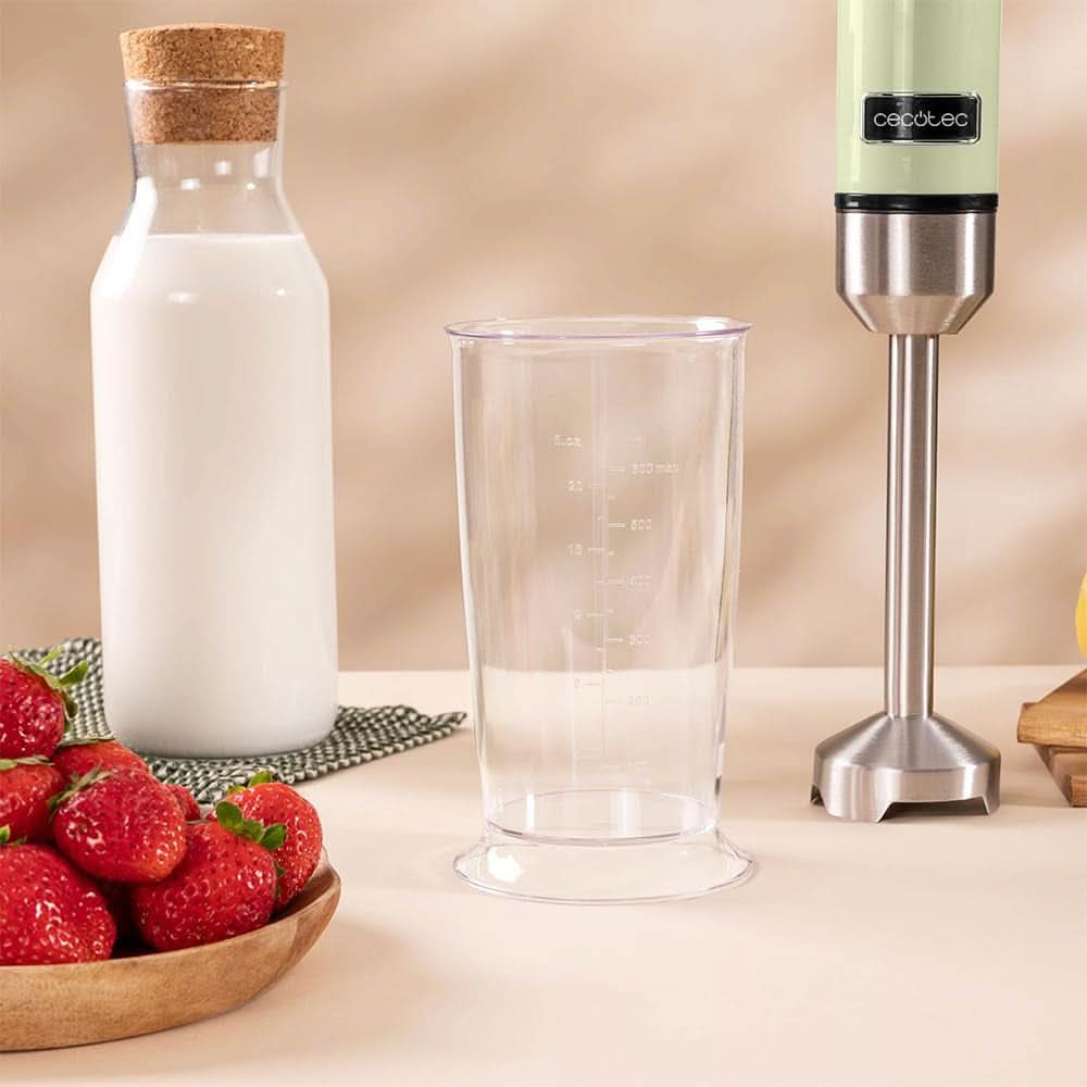 Cecotec Stabmixer Power Retrogreen 1200MAX Cream&Crush, Maximalleistung 1200 W, Crossblades-Technology, 2 rychlosti, Zubehörset Spülmaschinenfest, Spritzschutzhaube Kitchen Naty Shop