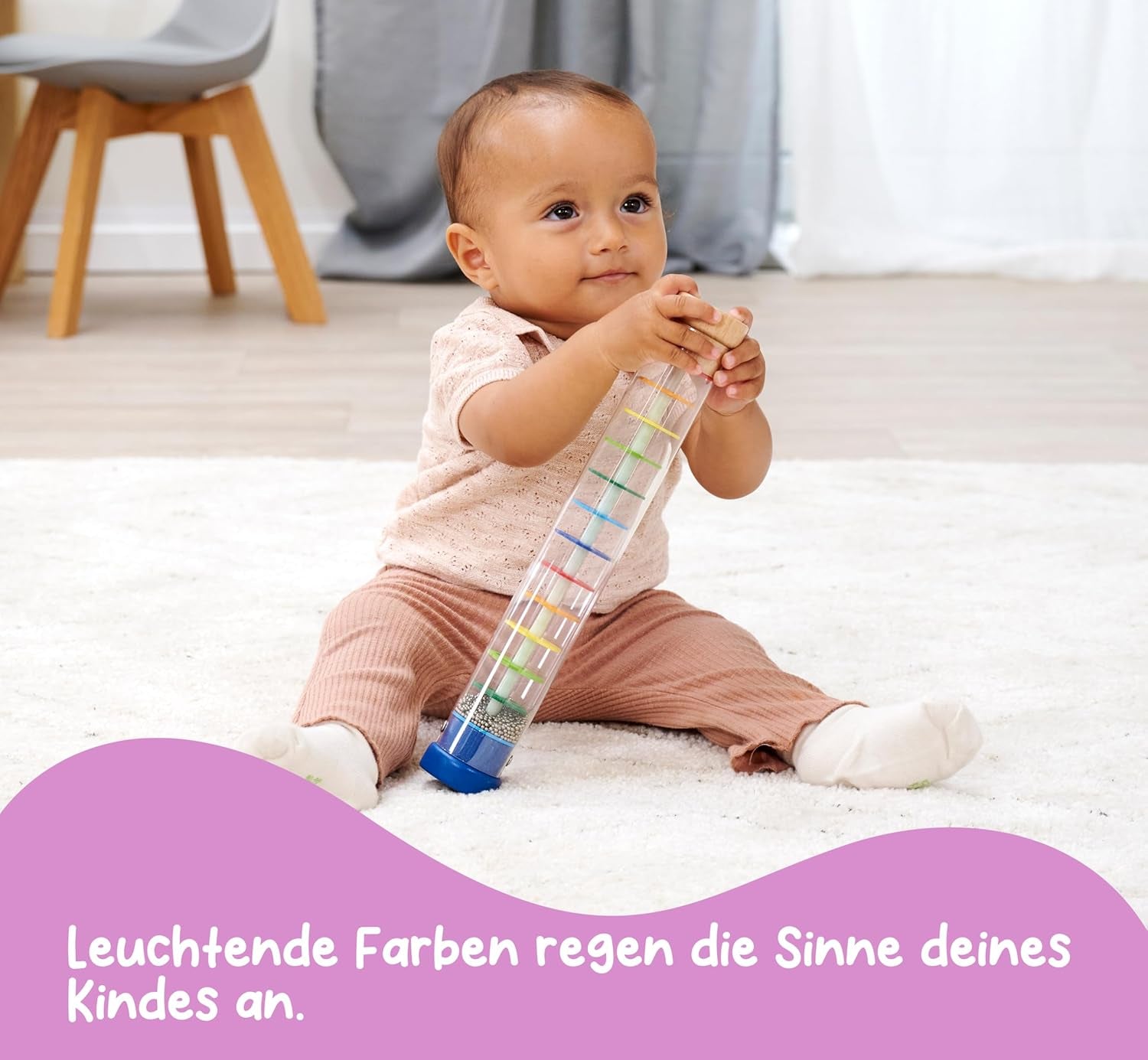 Eichhorn 100003446 - Rainmaker din lemn masiv, tub din plastic cu bile metalice, 32x5cm Jucarii Bebe Naty Shop