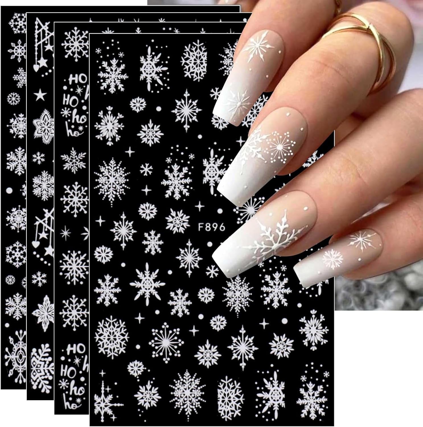 JMEOWIO Nagelsticker Weihnachten Weiß Glitter 8 Blatt Nail Art Sticker Selbstklebend Nagelaufkleber Schneeflocke Winter Holiday Dekoration Nageldesign Zubehör