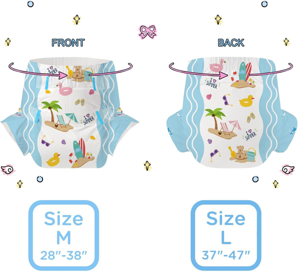 Plenky pro dospělé CutiePlusU, 10 balení, jednorázové plátěné plenky pro ženy a muže, maximální savost přes noc - I Love Summer (střední velikost 71-96 cm)