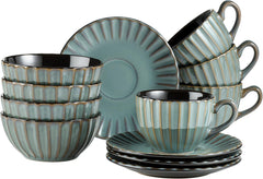 MÄSER 931966 Set de veselă Confino pentru 4 persoane cu aspect vintage modern, serviciu de mic dejun din 12 piese Seturi vesela masa Naty Shop Petrol Serviciu de cafea