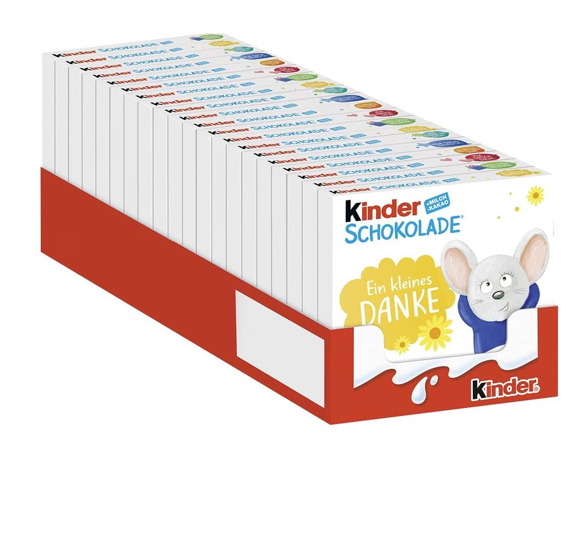 Kinder čokoláda (20 x 50 g) – valentýnský dárek pro něj a pro ni, karnevalové a masopustní sladkosti – plněné mléčné čokoládové tyčinky – 20 balení po 4 samostatných tyčinkách