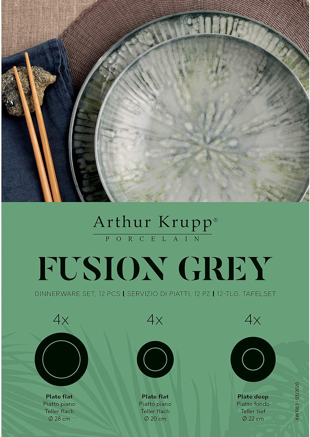 Set de veselă din porțelan Fusion Grey 67351GA2, 12 piese