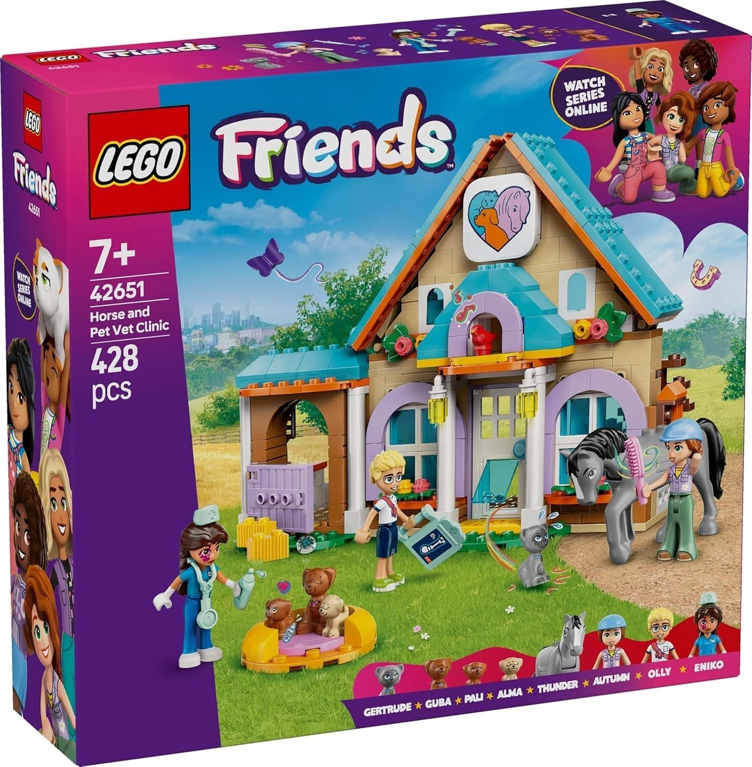 LEGO Friends Veterinární skříňka pro koně a domácí mazlíčky, Stavebnice a herní sada pro nápadité hraní rolí se 3 minifigurkami a 5 figurkami zvířat, Tip na dárek pro dívky 7 let staré 42651 Stavebnice Besuche den LEGO-Store