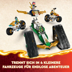Sada LEGO NINJAGO Ninja Team Combi Caterpillar 4 v 1 s kluzákem, závodním autem a 2 motocykly a 6 minifigurkami Dárek pro chlapce a dívky Hračka Ninja 71820 Stavebnice Besuche den LEGO-Store