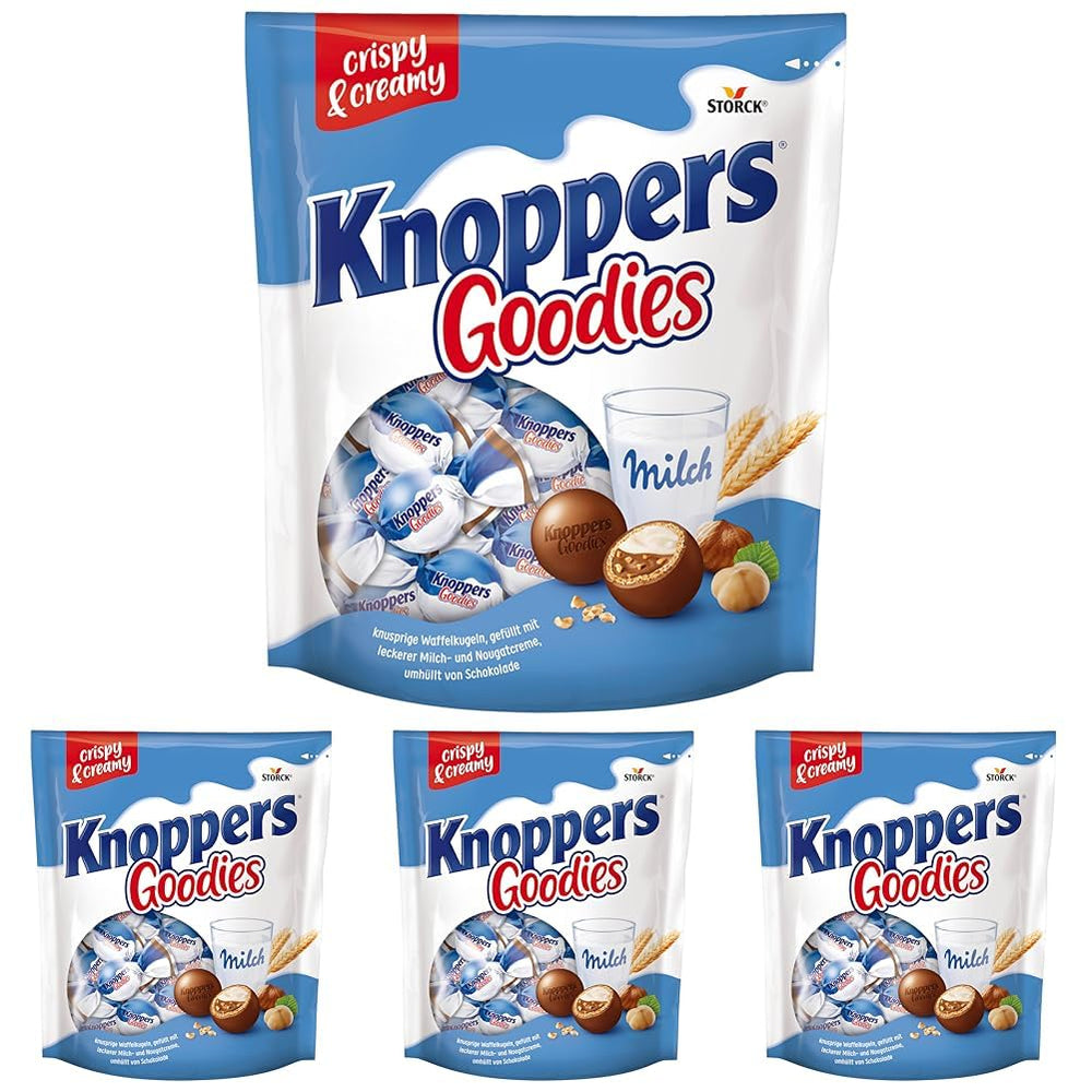 Knoppers Goodies Crunchy Minis – 1 x 180g – křupavé oplatkové kuličky plněné kousky lískových oříšků, mlékem a nugátovým krémem, zalité čokoládou