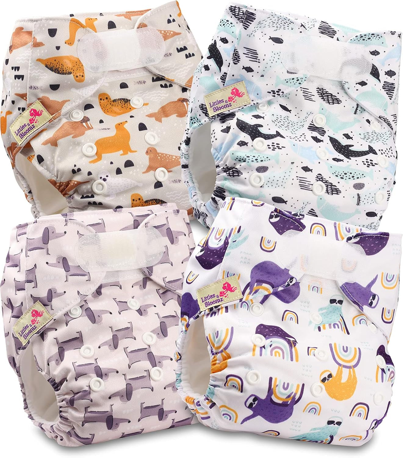 Opakovaně použitelná plena Littles and Bloomz FLV2-0602, standardní zapínání na suchý zip, 6 plen