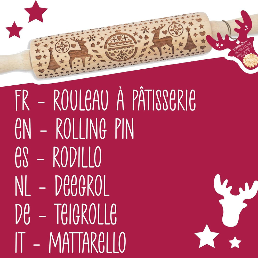 Vaření šrotu Teigrolle aus Holz "Xmas" mit weihnachtlichen Motiven – Prägerolle mit gepfragten Verzierungen für Kekse – dekorativní Zubehör – 5242