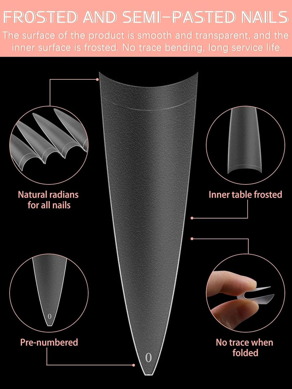 EBANKU 500 bucăți vârfuri unghii false artificiale, vârfuri mate cu gel moale, transparente, vârfuri unghii artificiale pentru extensii de unghii, set unghii false, 12 mărimi-A