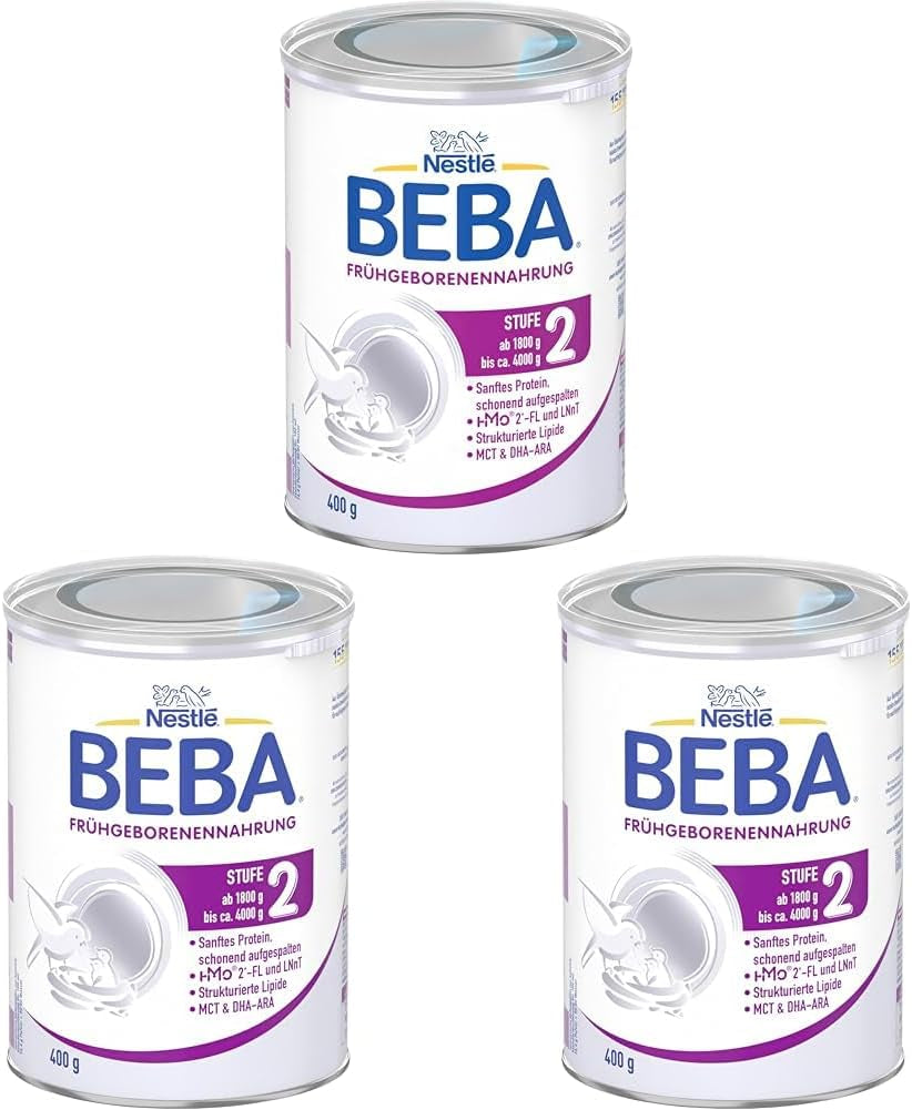 BEBA Formulă pentru sugari prematuri Etapa 2 - Sugari prematuri după externarea din spital, hrană pentru bebeluși, lapte praf pentru bebeluși, pachet de 3 (1 x 400g)