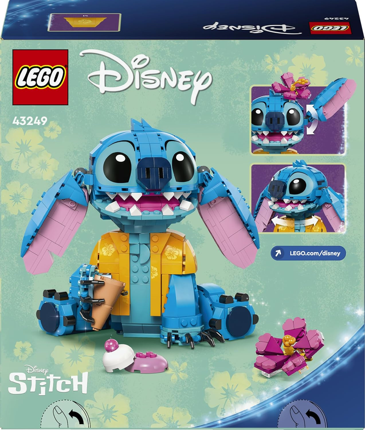 LEGO | Disney Stitch Spielzeug - Figur zum Spielen und Sammeln mit Einer Eistüte und Einer decorativeen Blume - Geschenk für Mädchen, Jungen und Lilo & Stitch Filmfans ab 9 Jahren - 43249