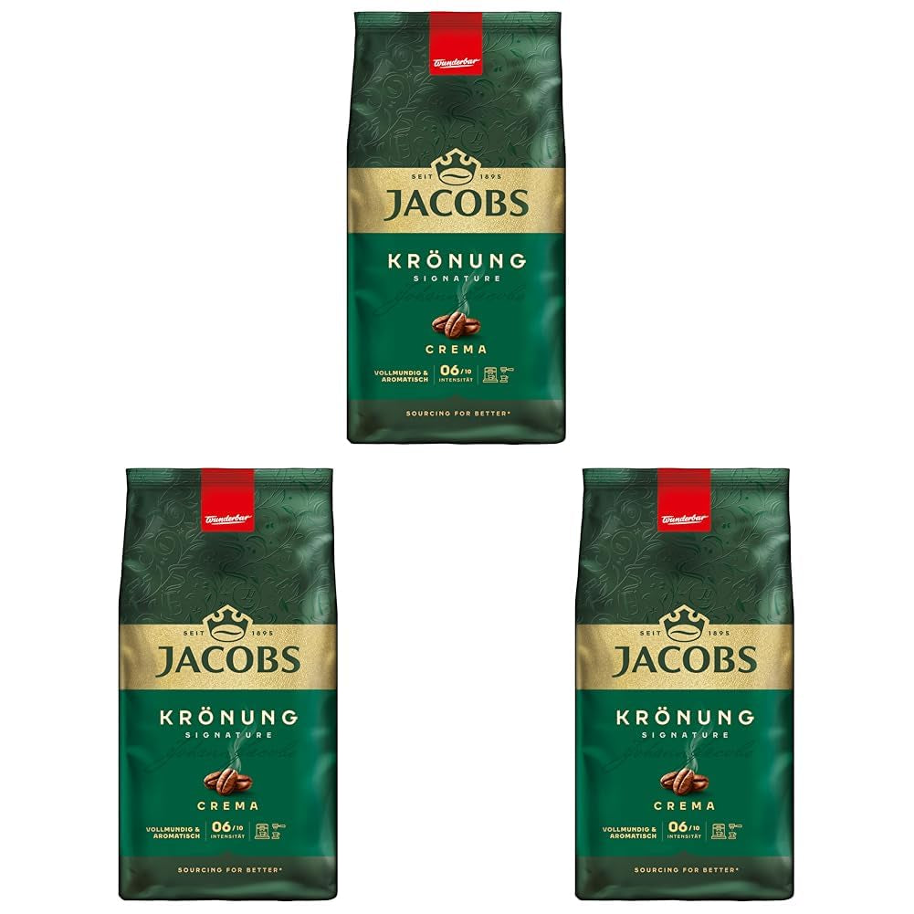 Jacobs Café Crema Gold Kaffeebohnen 1 kg – Vollmundig, Aromatisch, Fruchtige Notes, Arabica & Robusta Bohnen, Intensität 5/10, Ideal Für Café Crema Naty Shop Krönung Crema 3 x 1 kg
