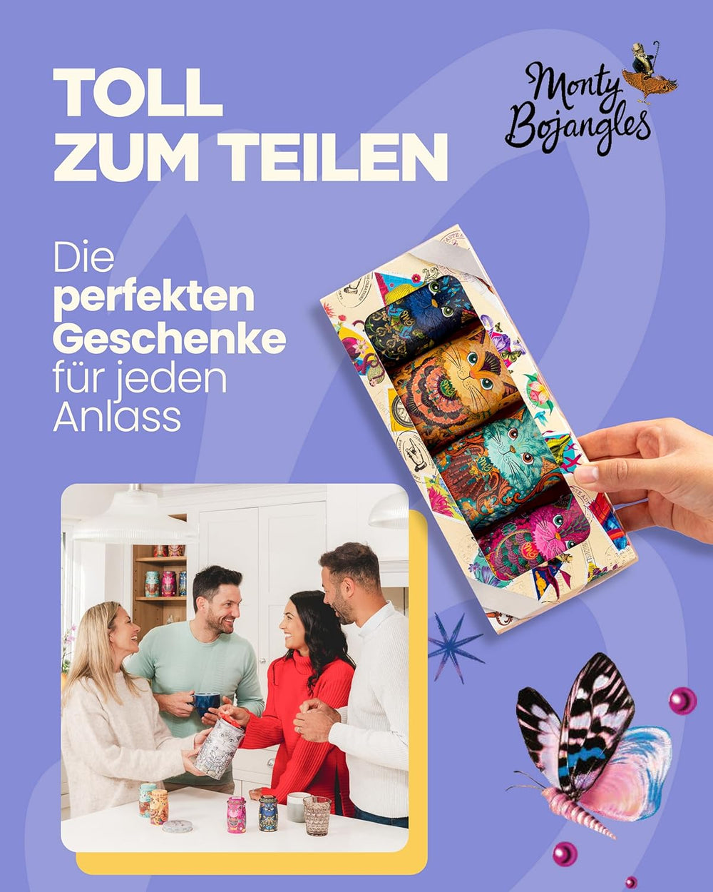 Monty Bojangles Zlaté čokoládové lanýže Savanna (135 g) Kakaový prášek Pralinky Dárková sada v individuální sběratelské krabičce s kočičím designem Flutter Scotch Flavor