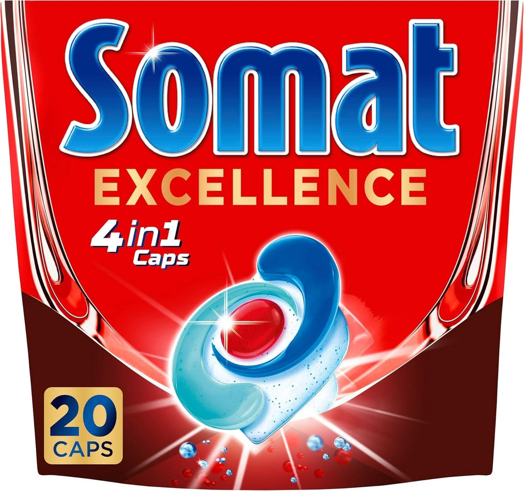 Somat Excellence 4In1 Caps (141 Caps), File pentru mașina de spălat vase cu dizolvare rapidă Detergenti Bucatarie Naty Shop 20 capsule Proaspat