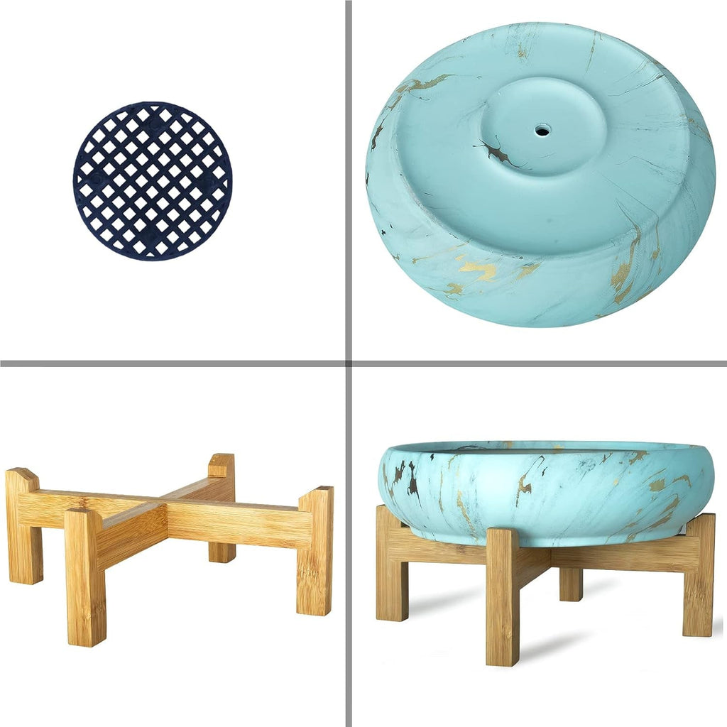 Ghiveci suculent, jardinieră mare pentru suculente cu suport, ghiveci bonsai ceramic de 25,4 cm cu drenaj, rotund, marmură, cactus, flori, jardinieră pentru interior și exterior