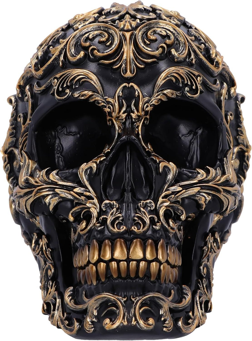 Craniu renascentist, 19 cm, rășină, negru și auriu, model baroc auriu, ornament craniu negru, decor gotic, turnat din cea mai fină rășină sintetică, pictat manual de experți Statuete si sculpturi Naty Shop