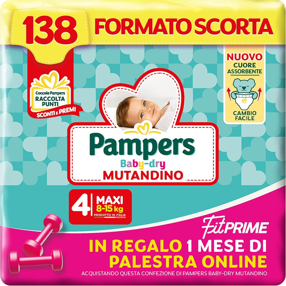Plenky Pampers Baby Dry Pants a Fit Prime Maxi, velikost 138, velikost 4 (8-15 kg), 1 měsíc zdarma online v posilovně