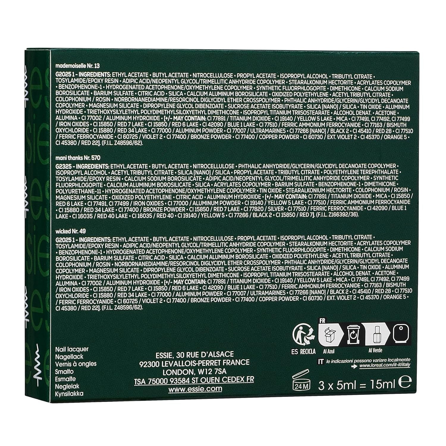 Stavebnice Essie Mini Trio XMAS, no. 13 Mademoiselle + č.p. 49 Wicky + ne. 570 Mani Thanks, 3 x 15 ml