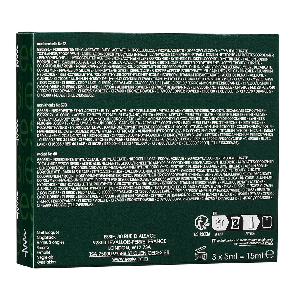 Stavebnice Essie Mini Trio XMAS, no. 13 Mademoiselle + č.p. 49 Wicky + ne. 570 Mani Thanks, 3 x 15 ml