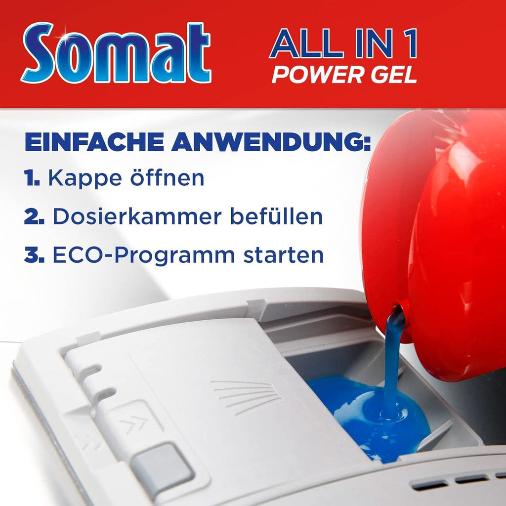 Somat All in 1 Power Gel (67 cicluri de clătire), Lichid de spălat vase pentru curățare puternică Naty Shop