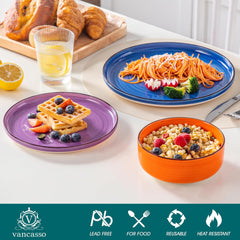 Set de veselă pentru 6 persoane, serviciu de cină din gresie Vancasso Bonita cu 18 piese, set bol și farfurie, serviciu rotund combinat cu 6 farfurii de cină, farfurii de salată și boluri fiecare