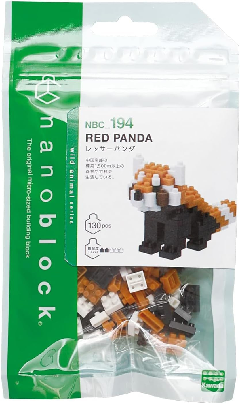 Bandai – Nanoblok – Roter Panda – Červená Panda – Mini-Bausteinfigur – Baukastenspiel – Pixel-Tierfiguren-Bausatz Panda – NBC194