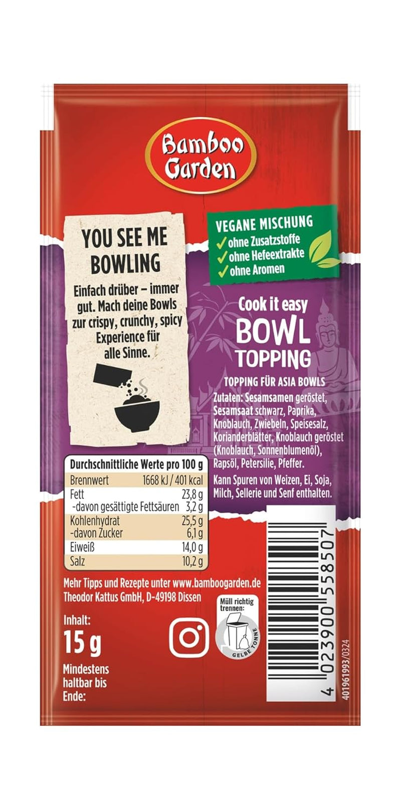 Bambusová zahrada - Poleva na mísy | Gewürztopping zum Verfeinern von Asia Bowls | Vegan, přírodní ingredience | 15 g v sáčku