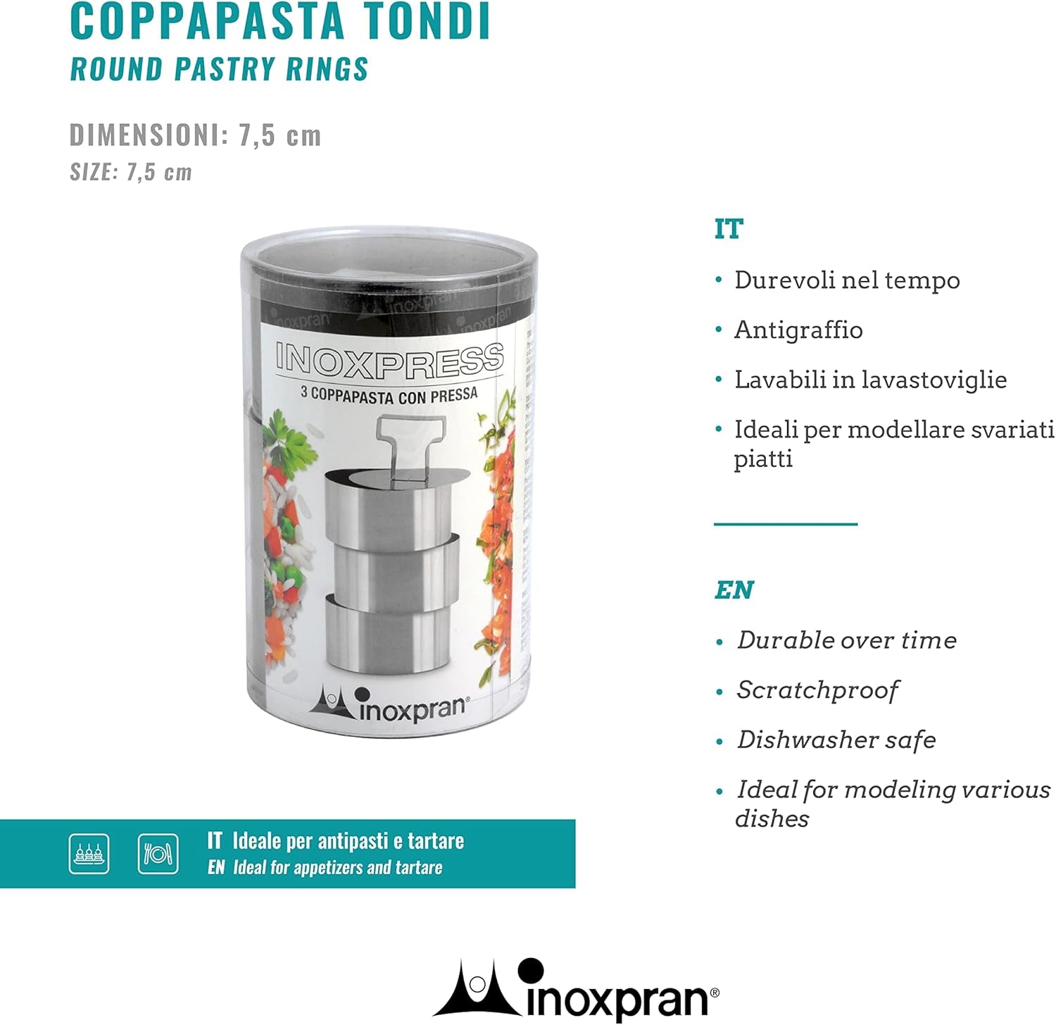 Forme de biscuiți, 3 bucăți, rotunde, oțel inoxidabil - 8 x 8 x 4 cm