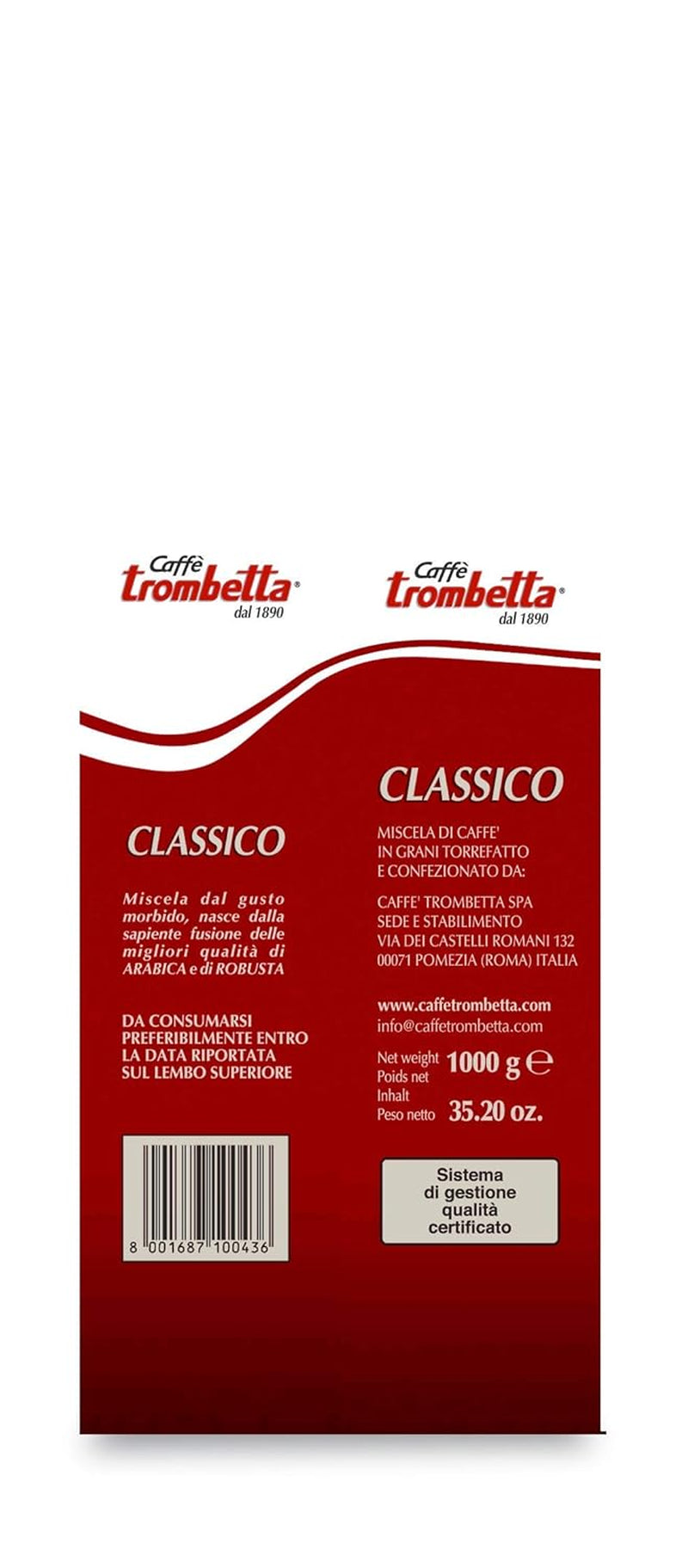 Caffè Trombetta Italia Cafea boabe de cafea prăjită, clasică, 1 Kg Cafea Naty Shop