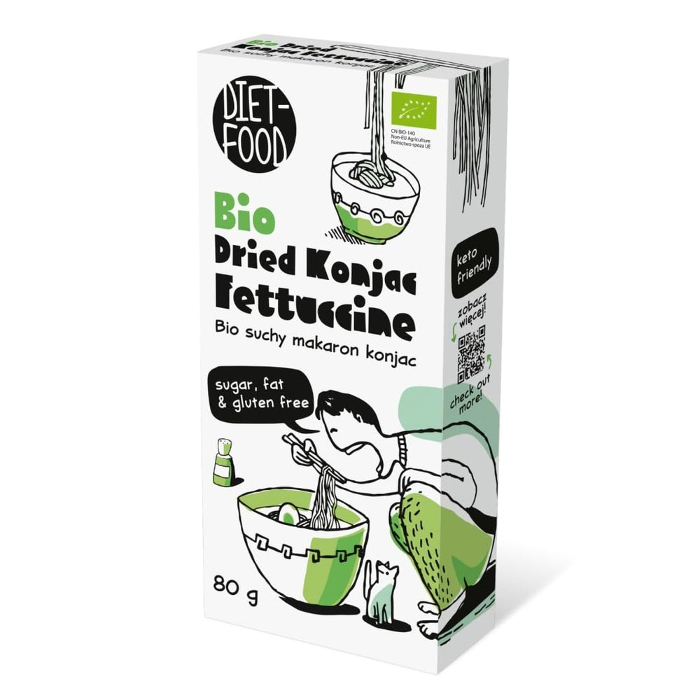 Fettuccine Konjac Shirataki Organic 80g - Nízkokalorický a nízkosacharidový, bezlepkový, nízkosacharidový, vhodný pro keto diety, s tapiokovou moukou