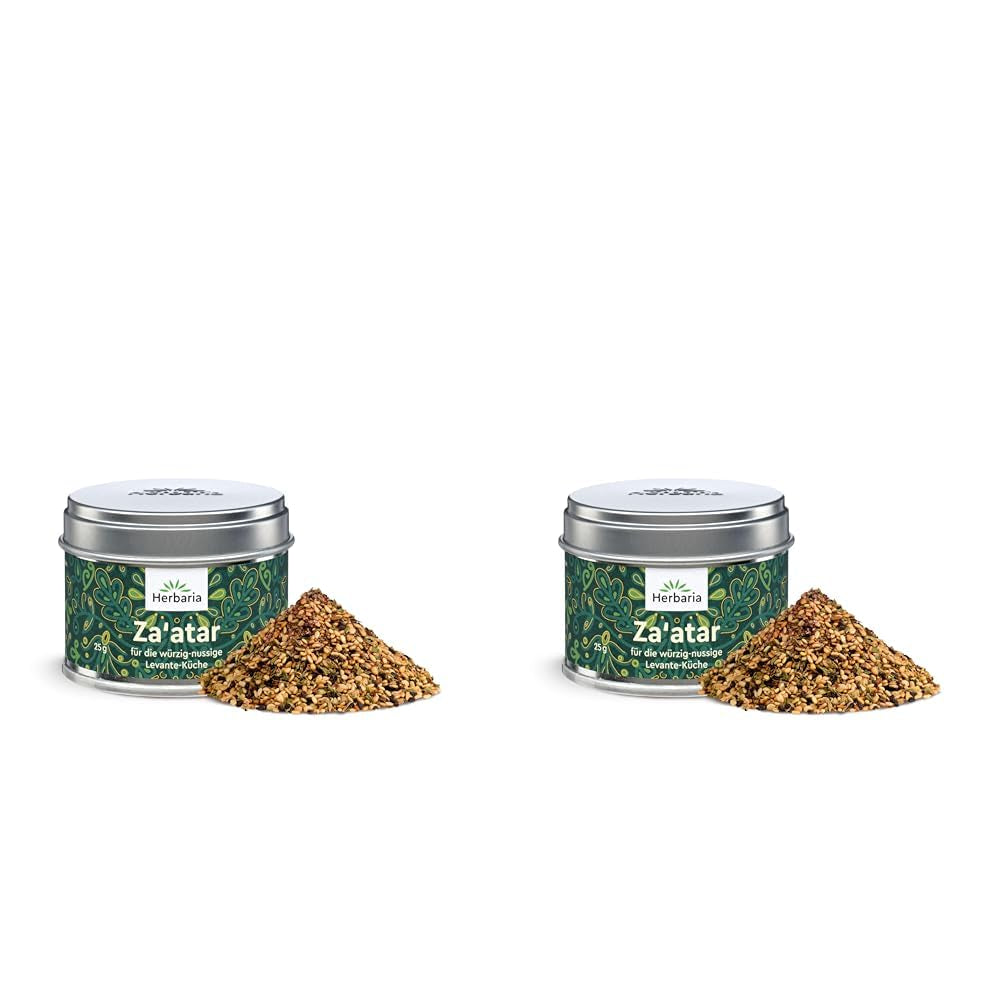 Herbaria Za'atar bio 25g S-Dose – Zaatar Gewürz, Zaatar Gewürz - orientální Organic-Gewürmischung für Gerichte der Levante Küche - mit erlesenen Ingredient - in nachhaltiger Aromaschutz-Dose