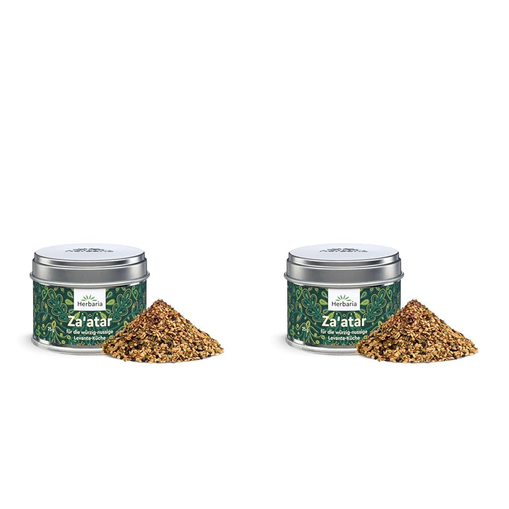Herbaria Za'atar bio 25g S-Dose – Zaatar Gewürz, Zaatar Gewürz - orientální Organic-Gewürmischung für Gerichte der Levante Küche - mit erlesenen Ingredient - in nachhaltiger Aromaschutz-Dose
