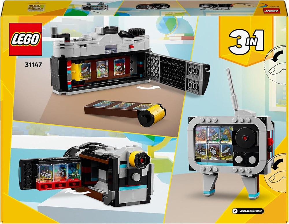 LEGO Creator 3v1 retro hračka s fotoaparátem, videokamera, televizor, dětské dekorace na stůl nebo doplňky do ložnice, fotografické dárky pro dívky a chlapce 8 let 31147 Stavebnice Besuche den LEGO-Store