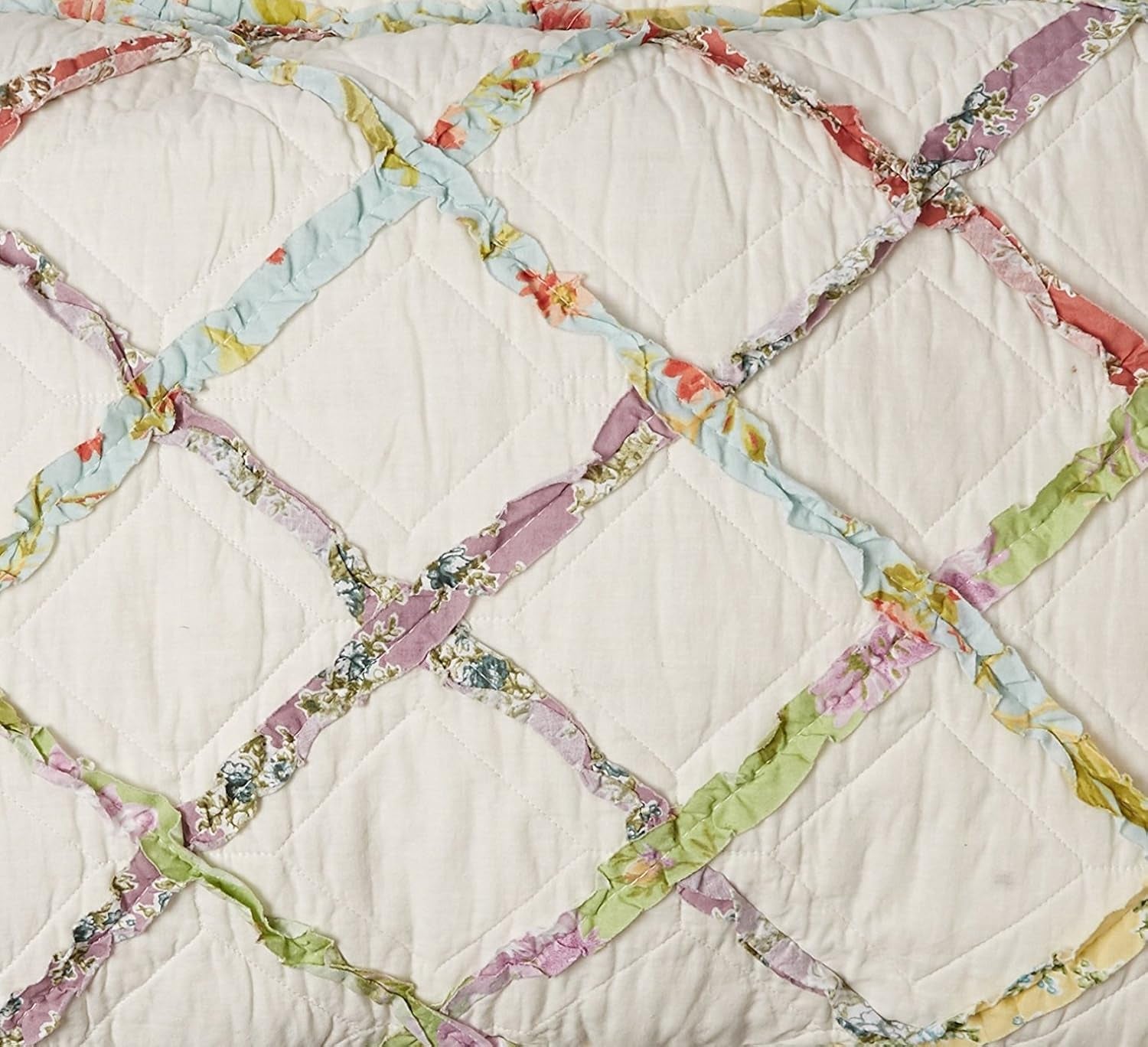 Laura Ashley Home Rüschen Garden Collection quilt, 100% bumbac, Ultra moale, Pentru toate anotimpurile, Reversibil, Elegant, Pat dublu, Culoare crem (197783) Plapumi si pilote Naty Shop
