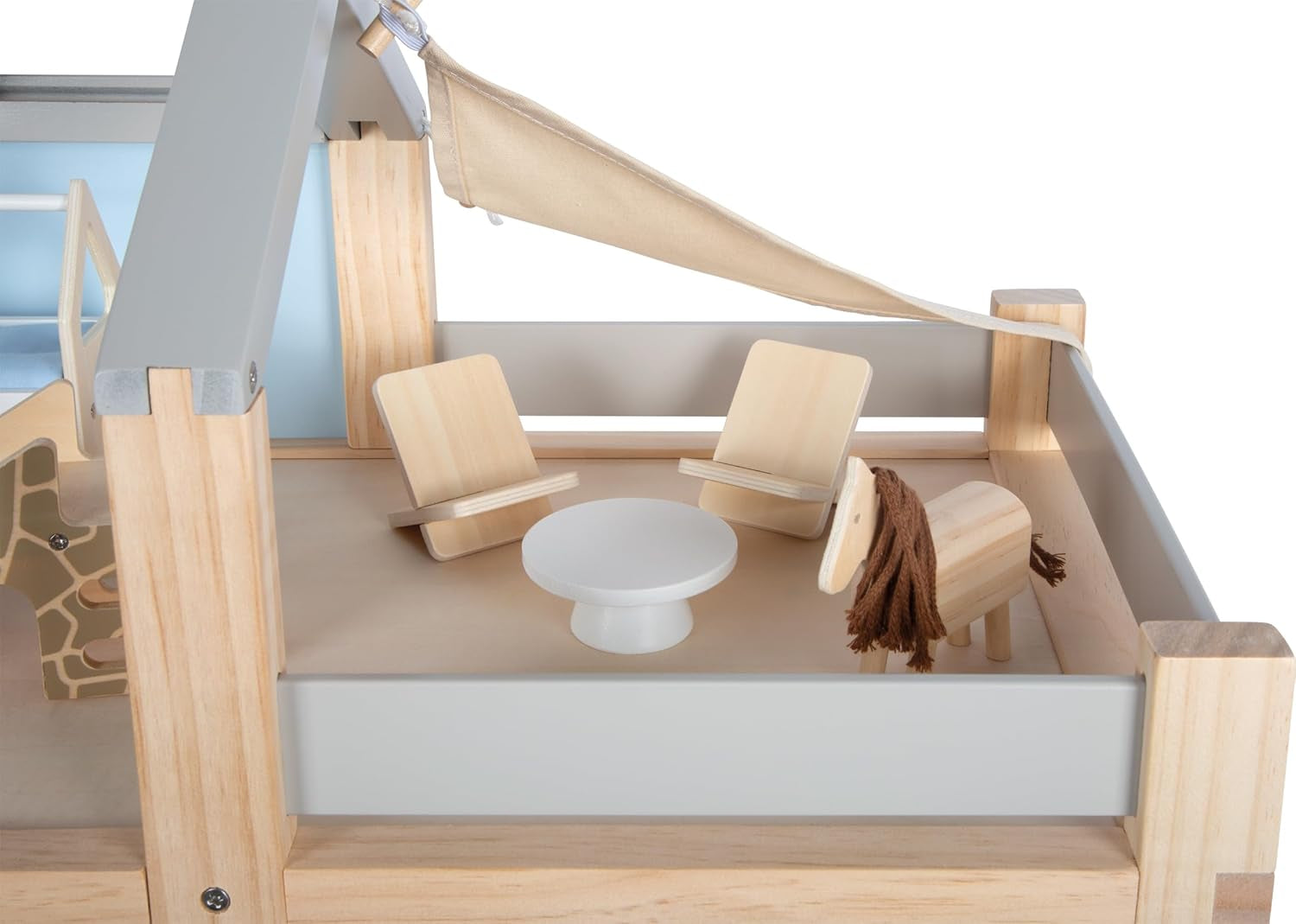 Casă de păpuși din lemn Small Foot, culori naturale - 3 etaje cu terasă pe acoperiș și set de mobilier din 51 de piese, încurajează jocul creativ, potrivită de la 3 ani, 12541 Casute de papusi Naty Shop