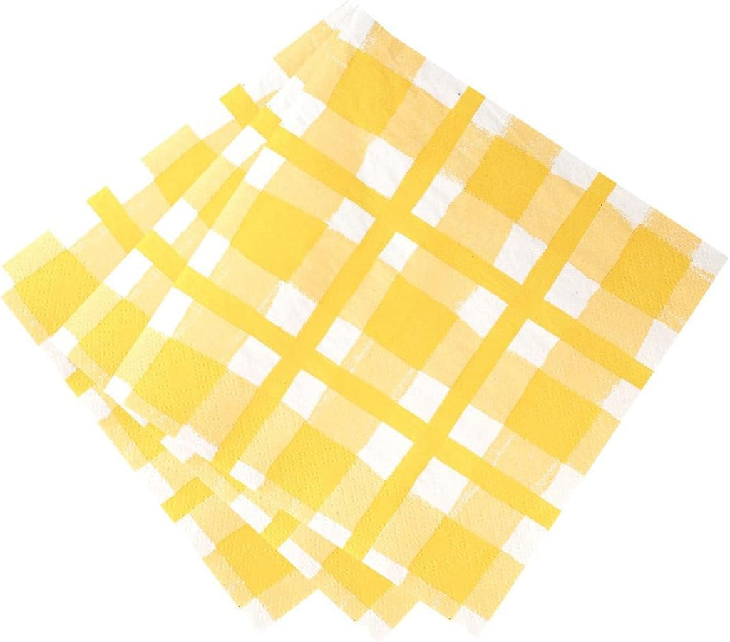 Talking Tables 20 X Yellow Gingham Șervețele de unică folosință din hârtie reciclată pentru picnicuri și cine de vară în aer liber, ecologice pentru petreceri aniversare, Paște, nunți, grătare, 3 straturi 33 Cm