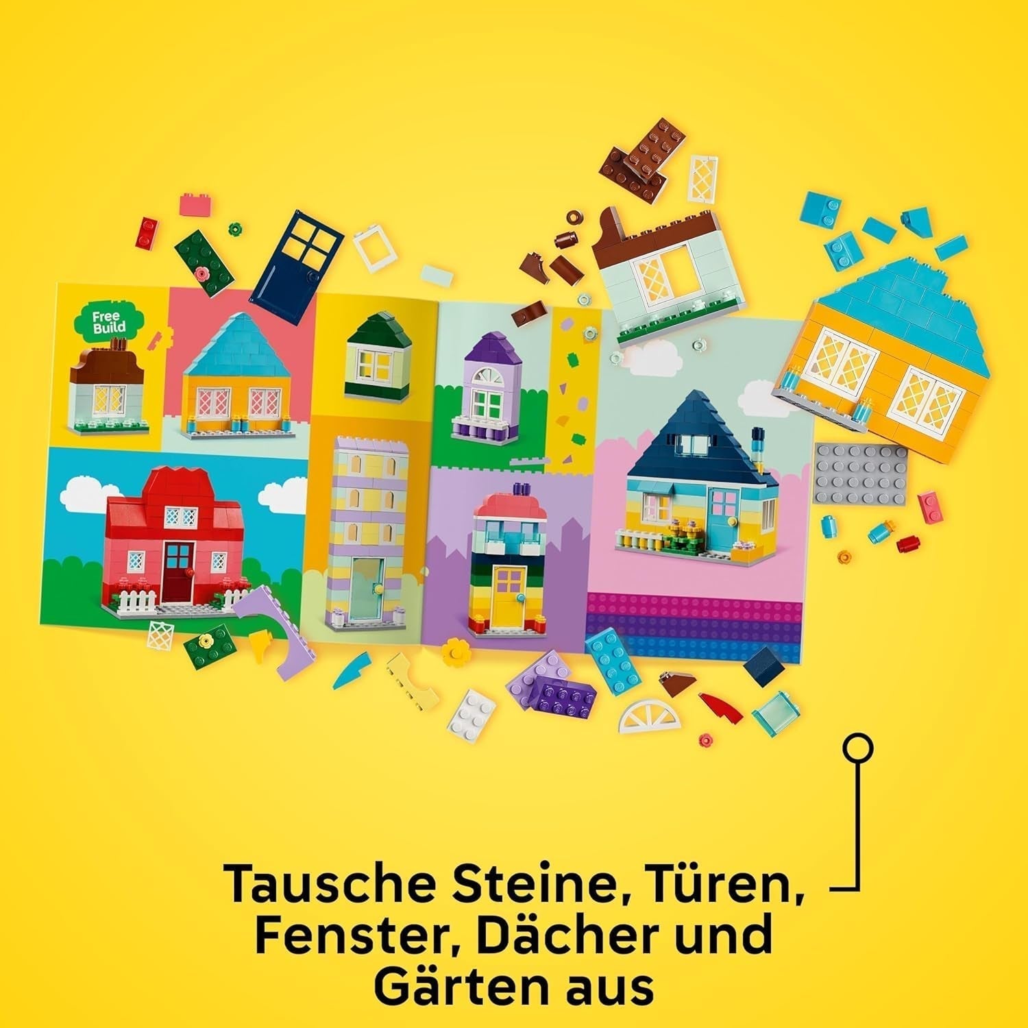 LEGO Classic Kreativní domy, Stavebnice kostek pro děti, Stavebnice 850 kostek, Stavebnice domu s příslušenstvím, Dárek pro chlapce a dívky 4 roky staré 11035 Stavebnic Beuche den LEGO-Store