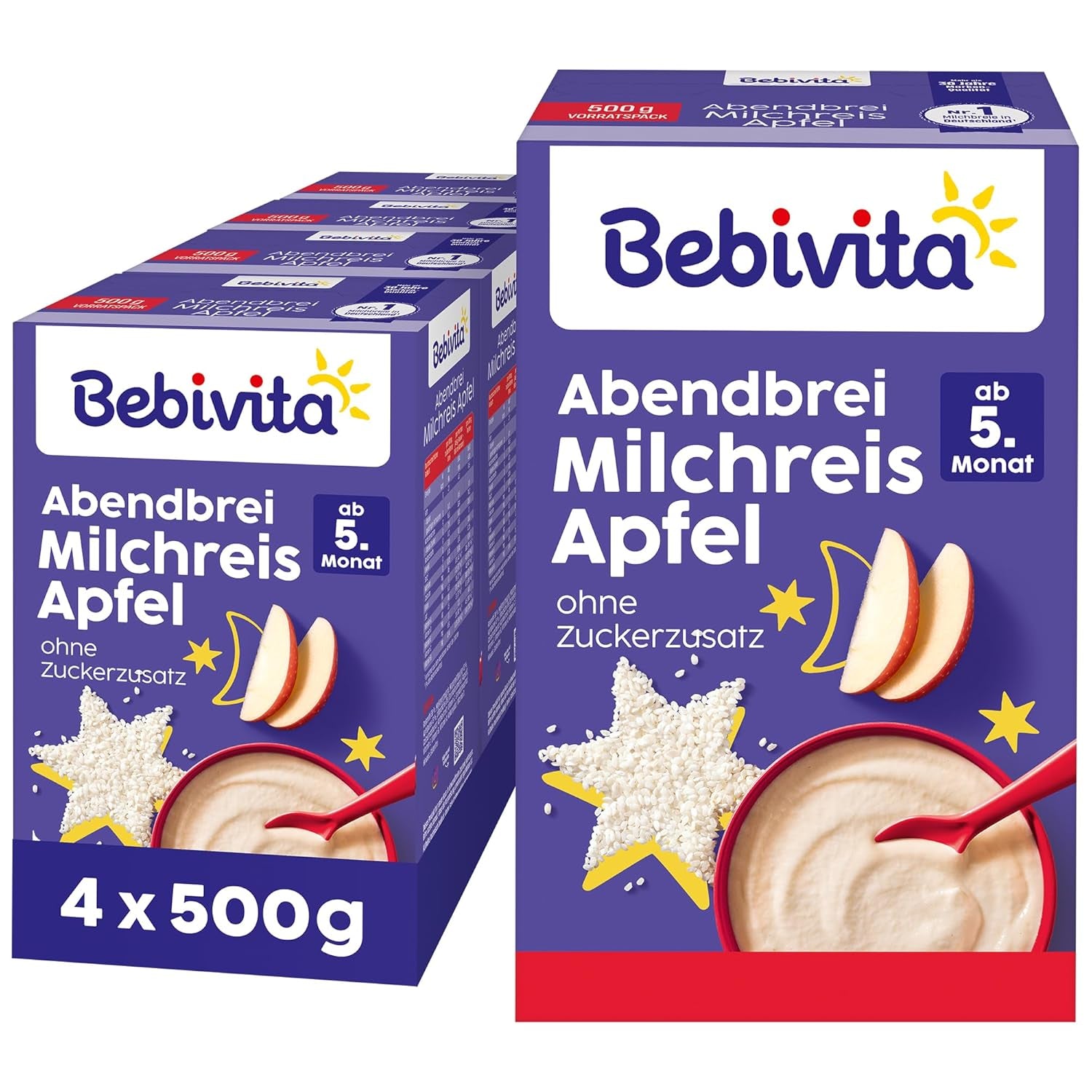 Rýžový nákyp s jablky a večerní kaší (4x500g), mléčná kaše od 5 měsíců, s cennými minerály a vitamíny, bez přidaného cukru, velmi zasytí