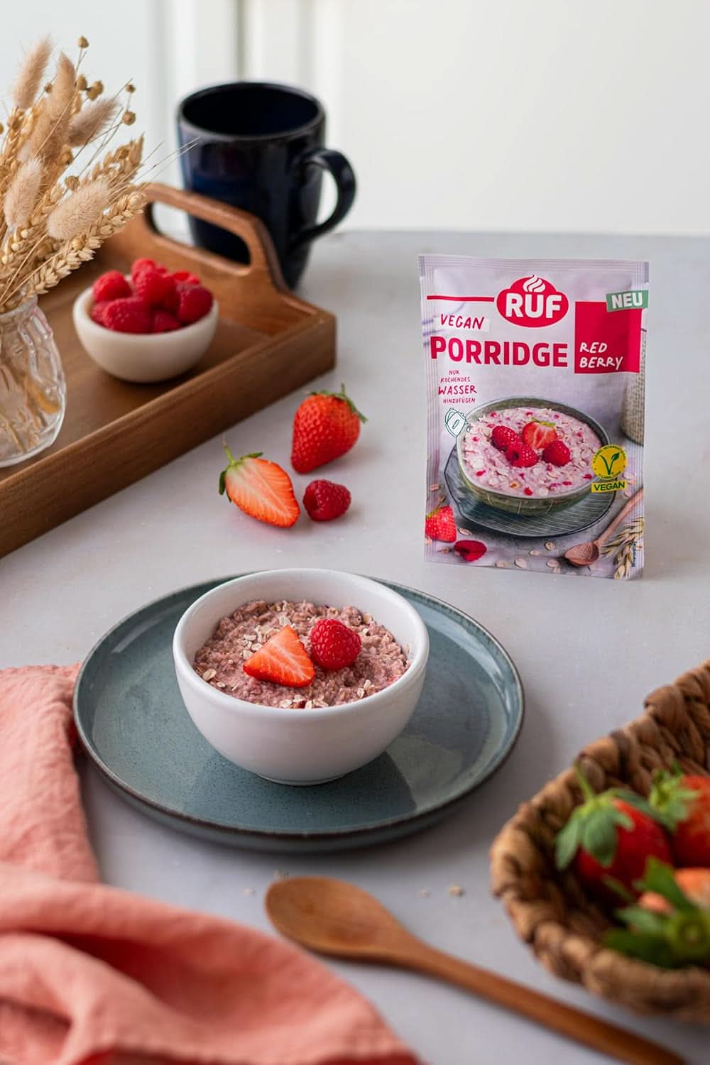 RUF Vegan Kaše Red Berry Oats, Kaše s jahodami a malinami, 60 gramů Cereálie Naty Shop