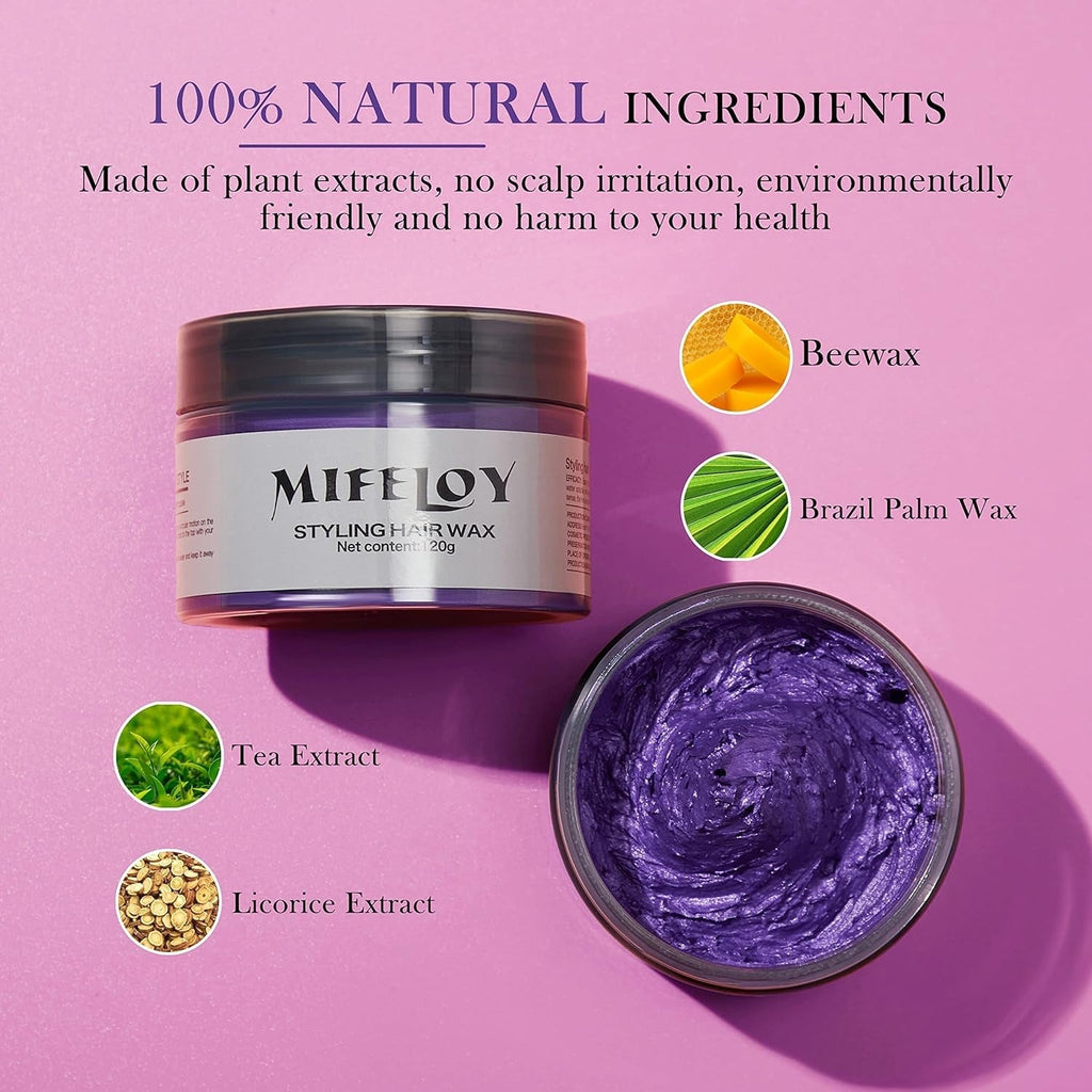 4.23 oz Purple Hair Tint Culoare temporară a părului cu perii, bărbați femei Styling Hair Tone Wax, Instant Hair Cream Mud Natural Hairstyle Pomade, DIY Cosplay Halloween Hair Wax Vopsea pentru par Naty Shop