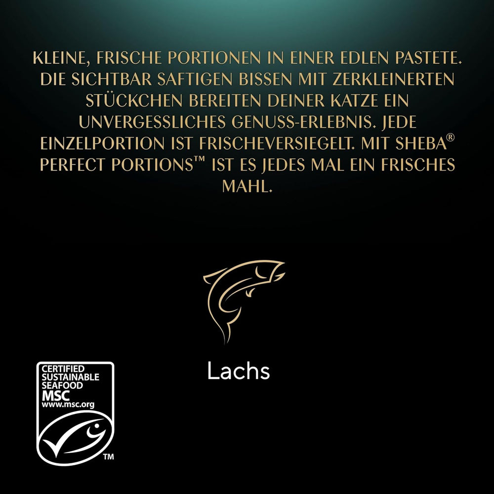 Pateu pentru pisici SHEBA Perfect PORTIONS cu somon, certificat MSC, 8 x 3 x (2 x 37,5g) = 225g (Ambalajul va fi actualizat)