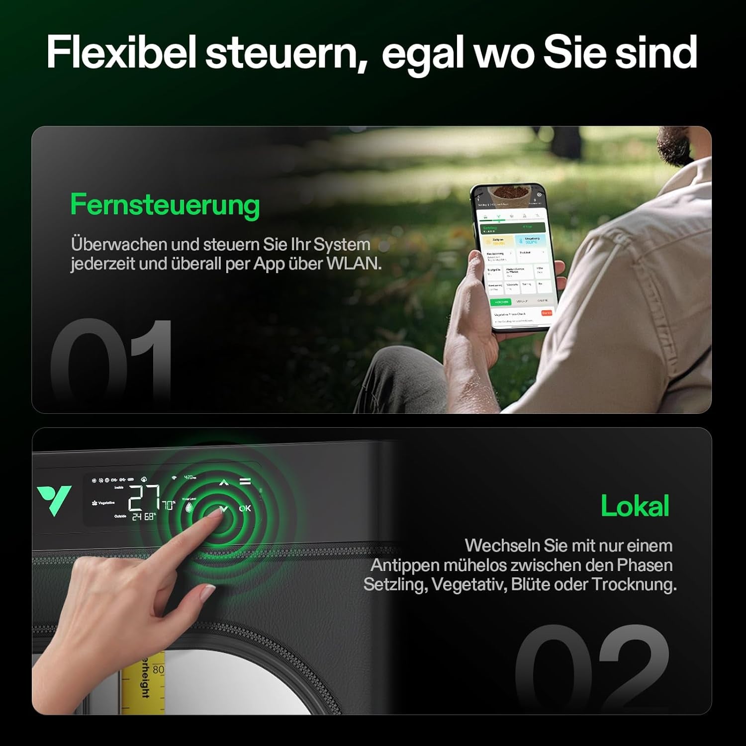 Inteligentní pěstební box VGrow All-in-One, profesionální systém s Grow Lamp Samsung LM301H EVO, pokročilý systém cirkulace a ventilace, zavlažování, zásobování živinami pro vnitřní hydroponii