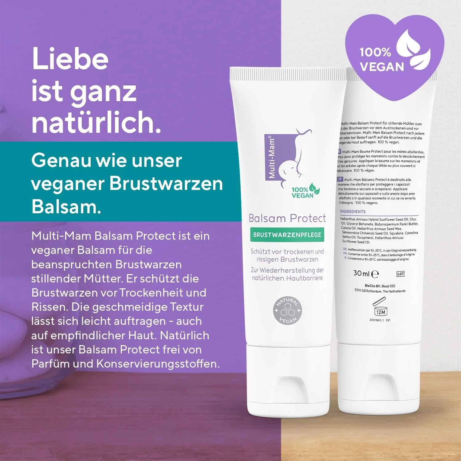 Multi-Mam Balsam Protect Beruhigt Und Schützt Trockene Und Rissige Brustwarzen Während Und Vor Der Stillzeit, Brustwarzencreme Stillen, 30 ml tuby Příslušenství Jídlo a kojení Bebe Naty Shop