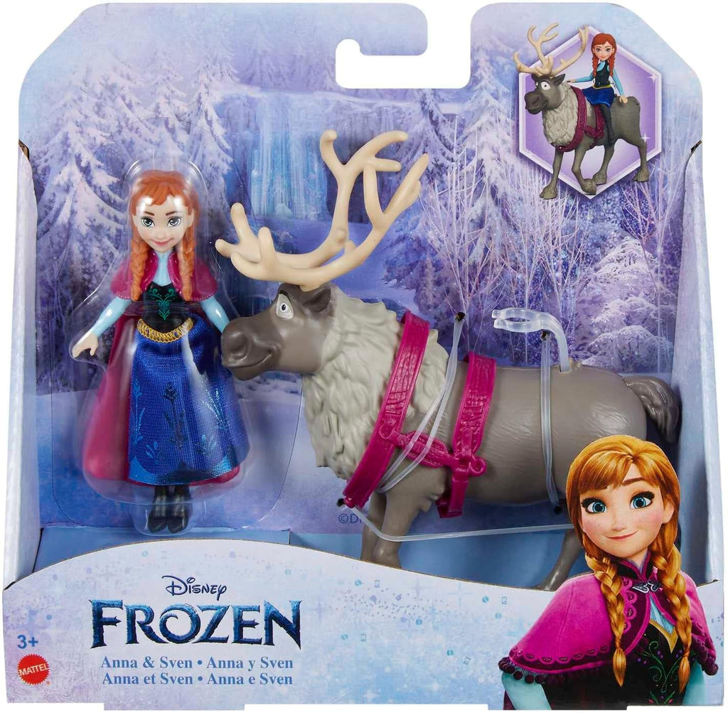 Mattel DISNEY The Ice Queen Anna & Sven - păpușă și figurină animal, inspirată de personajele animate, membre mobile, fustă și pelerină detașabile, pentru copii de la 3 ani, HLX03 Papusi Naty Shop
