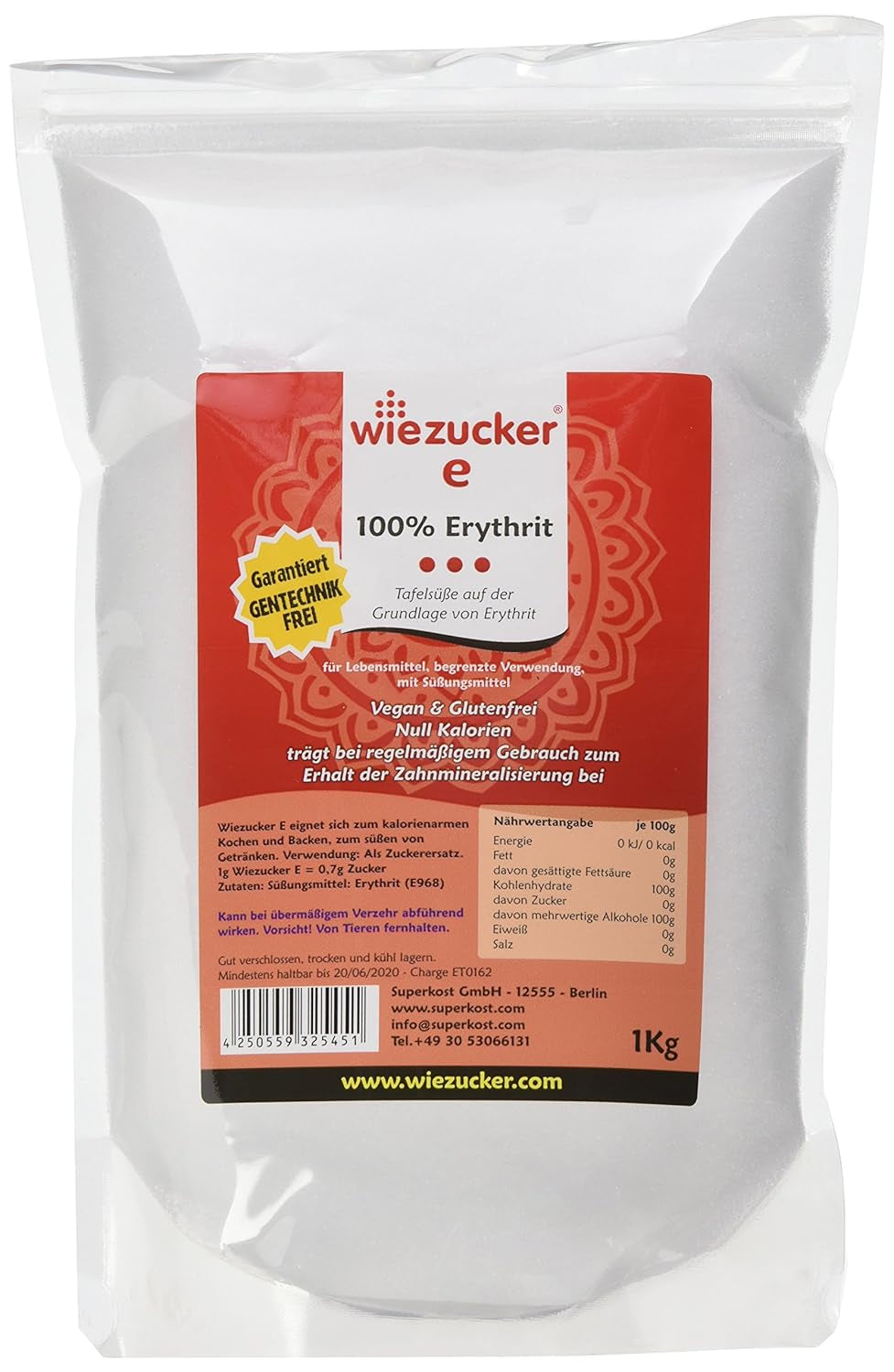 Erythritol, 1 Er balení (1 X 1 kg) 1000 gramů sladidel Naty Shop Single