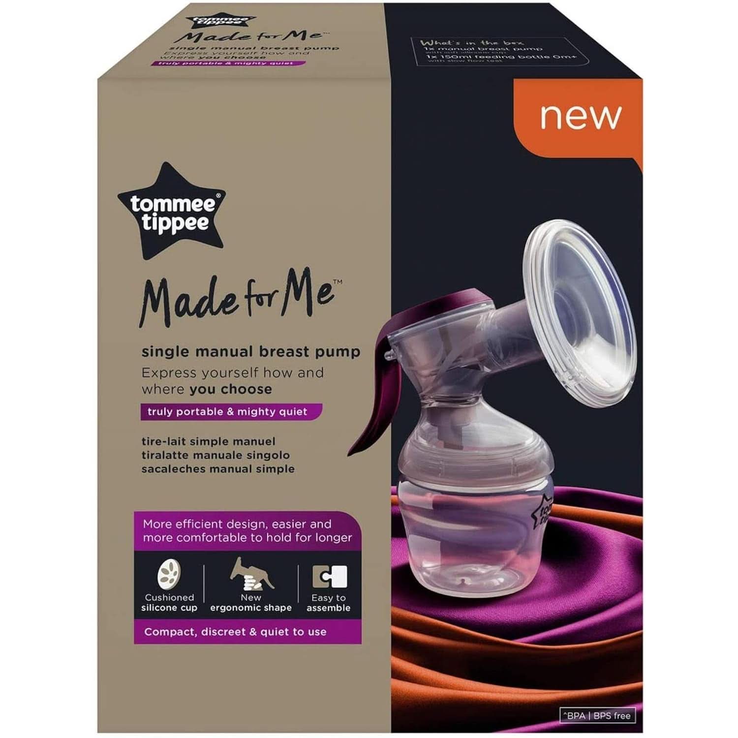 Tommee Tippee "Made for Me" Manuální odsávačka mateřského mléka, ergonomická rukojeť, bez BPA, průhledná Příslušenství Potraviny a kojení Bebe Naty Shop