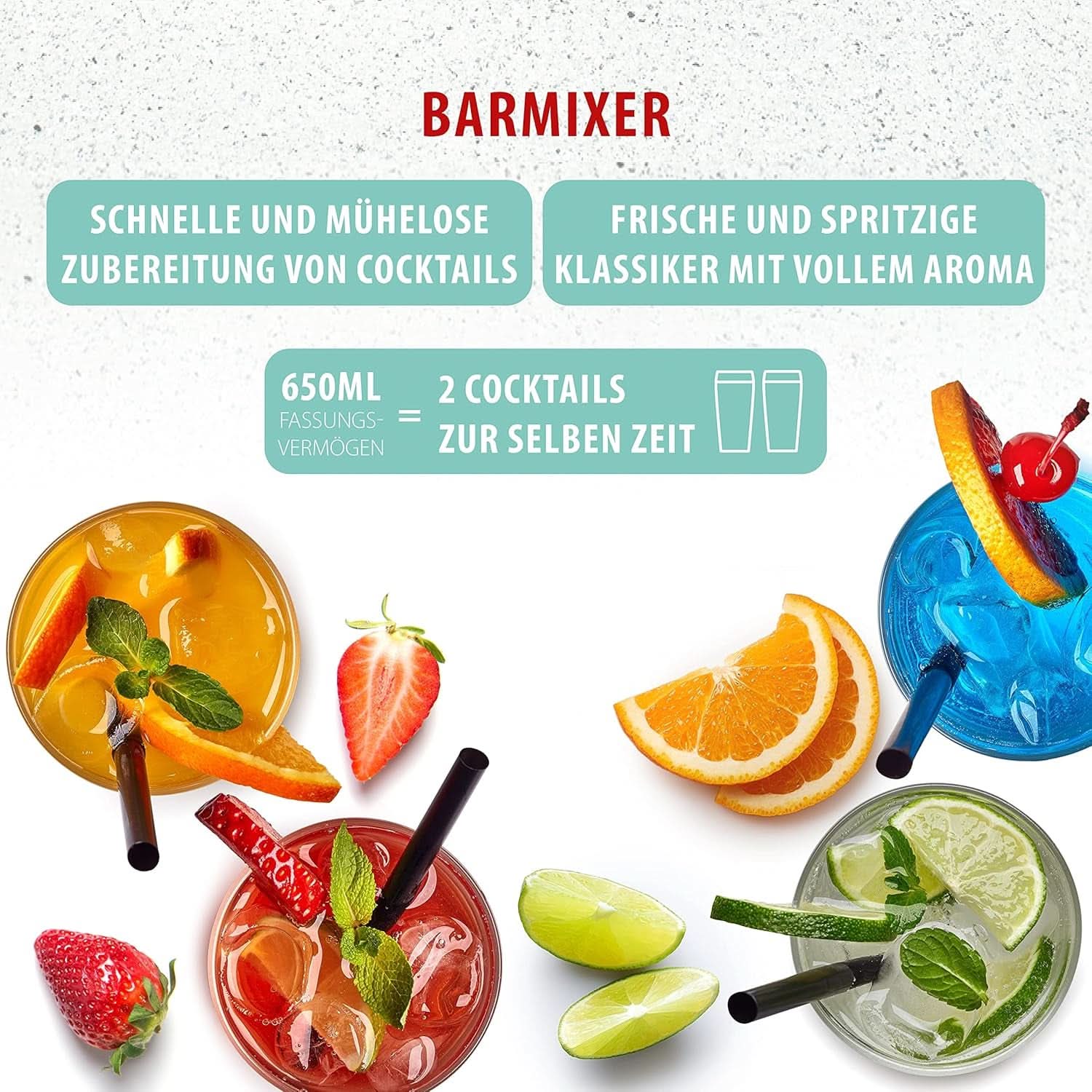 Clatronic® Barmixer U. Milchaufschäumer | Smoothie Maker | 650Ml Edelstahlbehälter | Praktischer Becherhalter | Mixer | 2 Geschwindigkeitsstufen | Kraftvoller 65 Watt Motor | Chromdesgin | BM 3472 Bucatarie Naty Shop